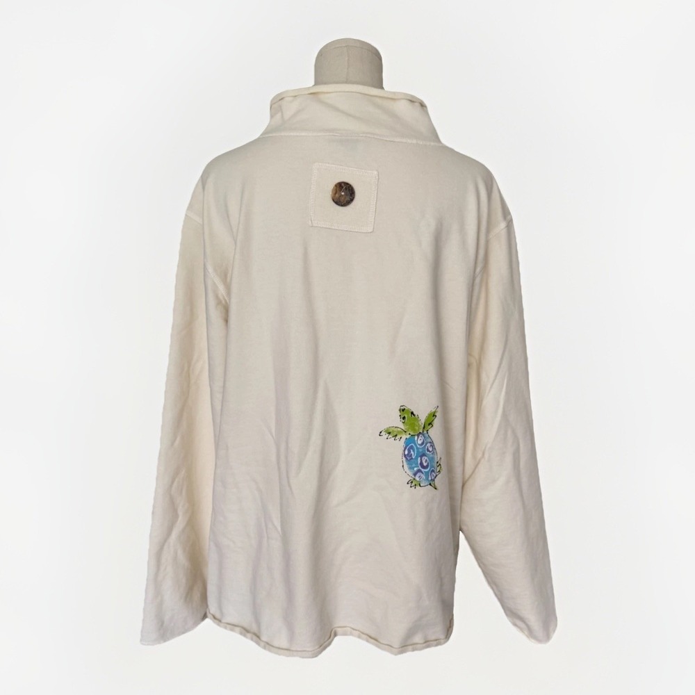 CMC Color Me Cotton Sea Turtle Print Sweatshirt XL Cream Beach Coastal USA Artsy - Picture 5 of 10
